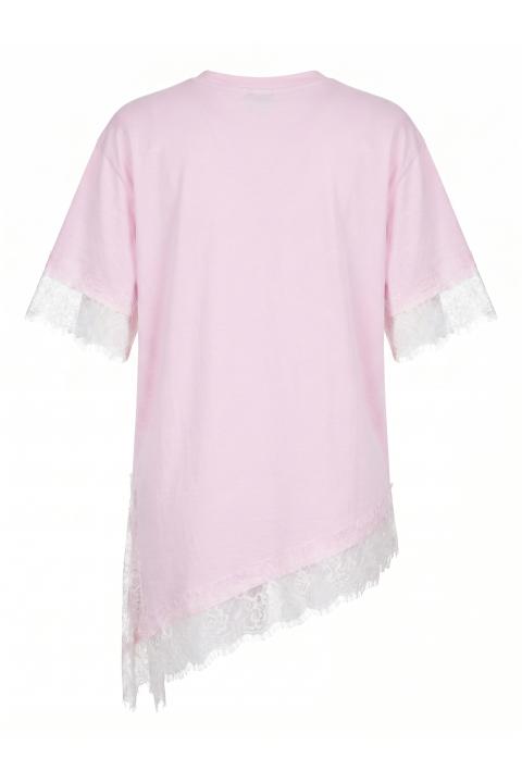T-shirt asimmetrica pizzo rosa/panna - Primavera Estate 2026 | Brend