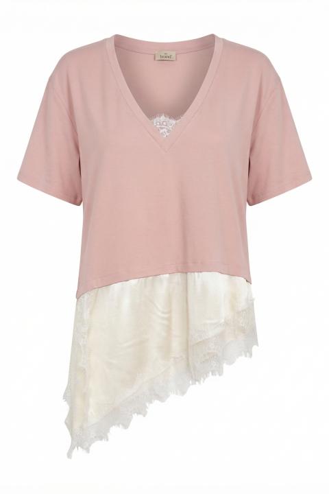 T-shirt fondo raso rosa/panna - Primavera Estate 2026 | Brend