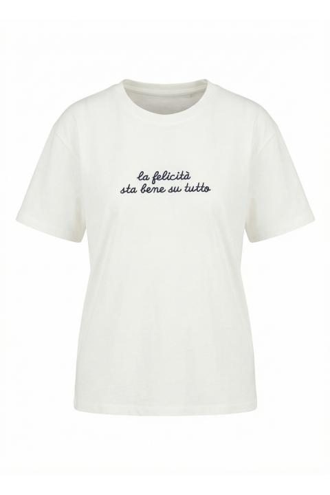T-shirt ricamo felicità bianco/blu - Primavera Estate 2026 | Brend