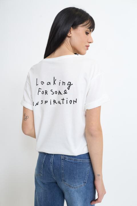 T-shirt stampa Looking bianco - Primavera Estate 2026 | Brend