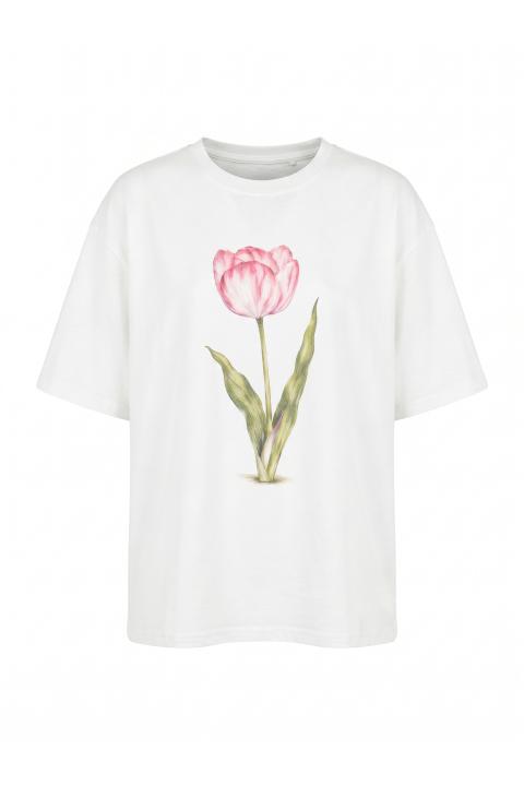 T-shirt stampa tulipano bianco/rosa - Primavera Estate 2026 | Brend