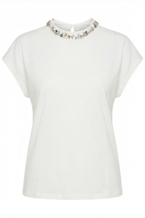 T-shirt collo strass bianco - Primavera Estate 2026 | Brend