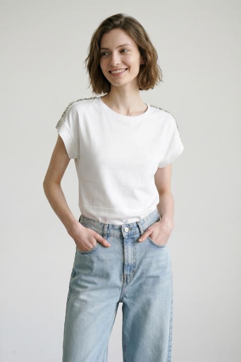 T-shirt asimmetrica strass bianco - Primavera Estate 2026 | Brend