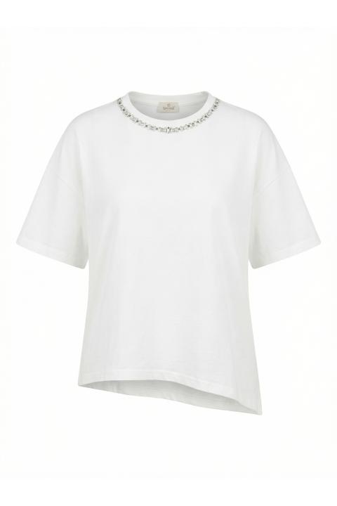 T-shirt girocollo strass bianco - Primavera Estate 2026 | Brend