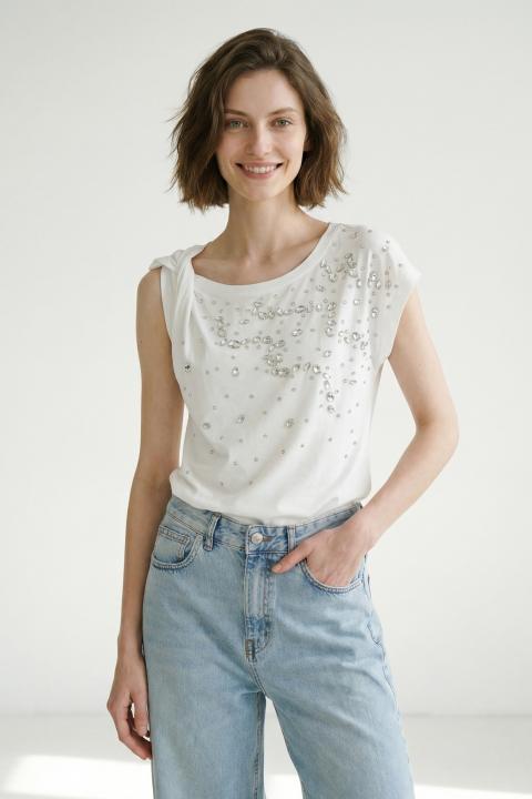 T-shirt nodo strass bianco - Primavera Estate 2026 | Brend