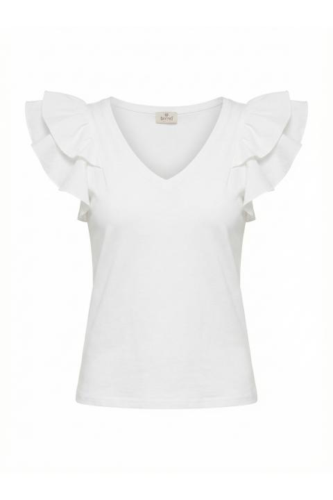 T-shirt scollo V volant bianco - Primavera Estate 2026 | Brend