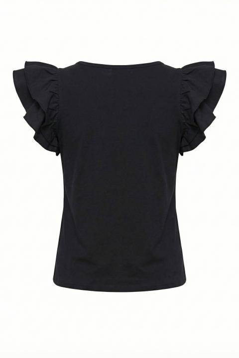 T-shirt scollo V volant nero - Primavera Estate 2026 | Brend